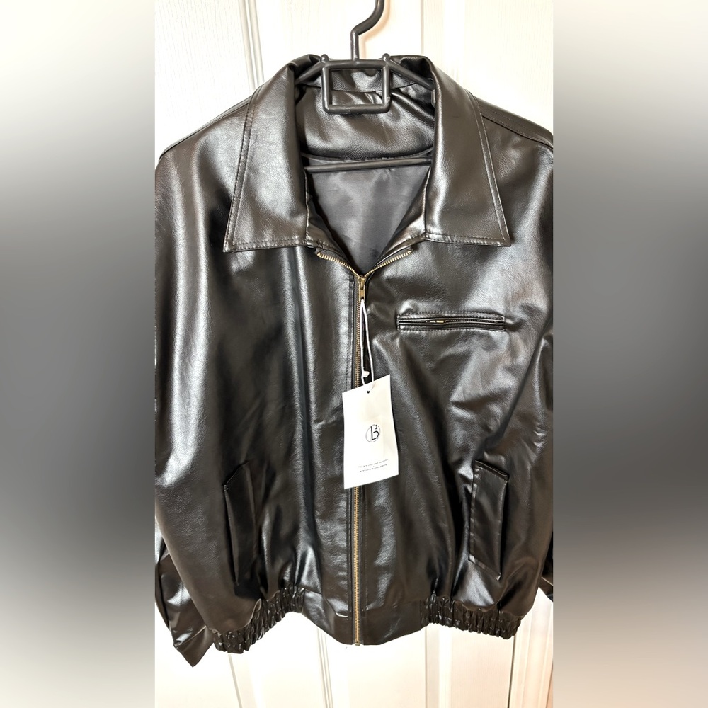 Black Oversized Faux Leather Jacket M *BNWT*